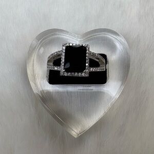 925 Sterling Silver Square Black and Clear CZ Ring